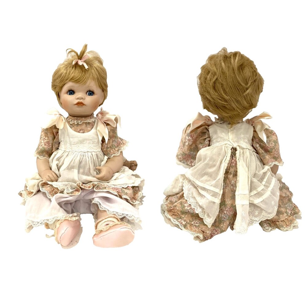 Hamilton Collection Jessica Porcelain Doll 1989 Blonde Blue Eyes Lace Dress 17in